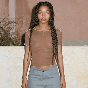 BASERANGE The Vein Tee in Loam Brown Contrast Babylock Seams Hems Organic Cotton